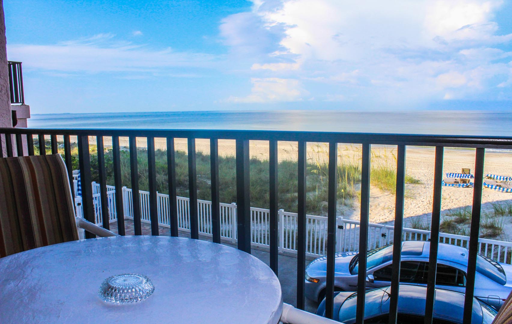 A balcony facing the beach  at VRI's Island Gulf Resort in Madeira Beach, Florida.